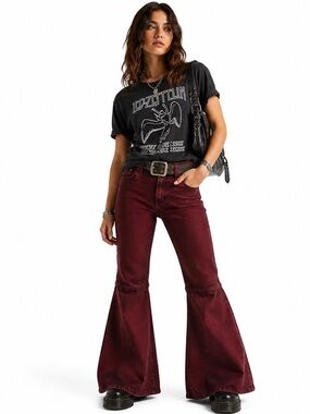 Vintage Santa Barbara Burgundy Bell Bottom Pants Size 9 (30) Made in Canada